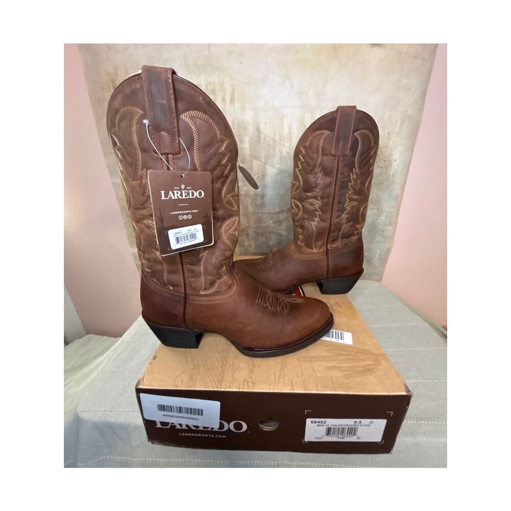 Laredo Birchwood 68452 Men's Western Cowboy Boot Tan Distressed Leather Sz 9.5 D - Picture 10 of 15